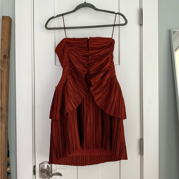 Cult Gaia Charlique Pleated Plisse Satin Strapless Mini Dress Copper - Picture 6 of 13